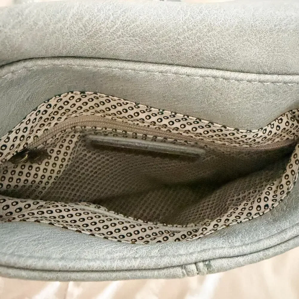 NWT Anthropologie Andi Kraft Dusty Blue Crossbody Saddle Bag Vegan Leather